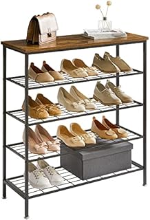YMYNY Industrial Shoe Rack, 5-Tiers Shoe Organizer for 12-16 Pairs of Shoes, for Entryway, Living Room, Hallway, Closet, 80x30x89 cm, Metal Frame, Easy Assembly, Rustic Brown, TXJ005H