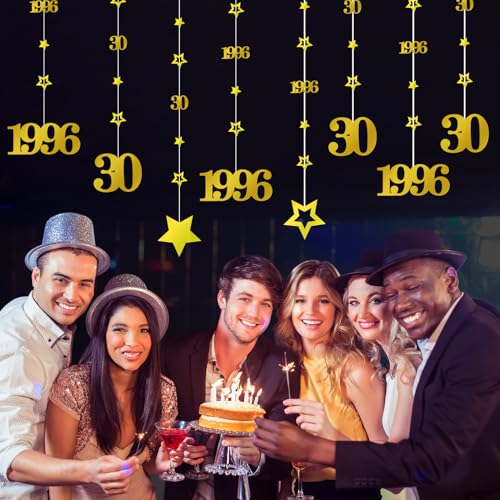 Image of Eucutur Gold 30th Birthday Decorations for Him Her, Pre-Strung Glitter Twinkle Number 30 Years Old Vintage 1996 Hanging Streamer Banner Party Supplies, Cheers 30th Birthday Anniversary Decor