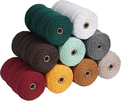 XKDOUS Lake Blue Macrame Cord 4mm x109yards, Colored Macrame Rope, Cotton Rope Macrame Yarn, Colorful Cotton Craft Cord for Wall Hanging, Plant Hangers, Crafts, Knitting — view 2