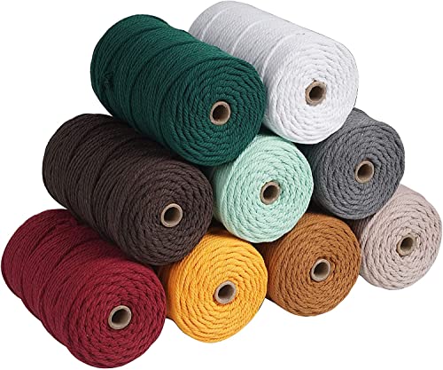 Cuerda de macramé de color azul de 4 mm e hilo de algodón resistente de 109 yardas 4