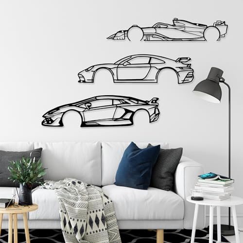 Xedatric Set Of 3 Car Wall Art Metal Racing Silhouette