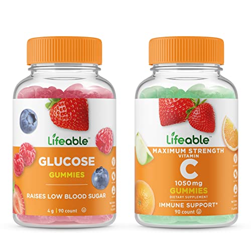 Lifeable Glucose + Vitamin C 1050mg, Gummies Bundle - Great Tasting, Natural Flavor, Vitamin Supplement - Gluten Free, Vegetarian, GMO Free, Chewable