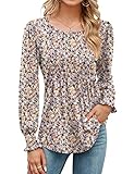 【Stilvolles Tunika-Design】: Mit ihrem schlichten und dennoch modischen Design sind diese Langarmshirts wahre Hingucker. Der Rundhalsausschnitt, die verspielten Puffärmel, die charmanten gesmokten Manschetten und das plissierte Design auf der Vorderseite verleihen Ihnen einen Hauch von Fließendheit, Frische und Eleganz. Seien Sie bereit, bewundernde Blicke auf sich zu ziehen!