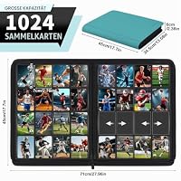 WITHYU 16 Taschen Sammelalbum für Karten, 1024 Karten Kapazität - Wasserdichter Karten Ordner Side Loading mit Reißverschluss für TCG, Fußball & Sammelkarten, Tragbar (Aquamarin) – Ansicht 2