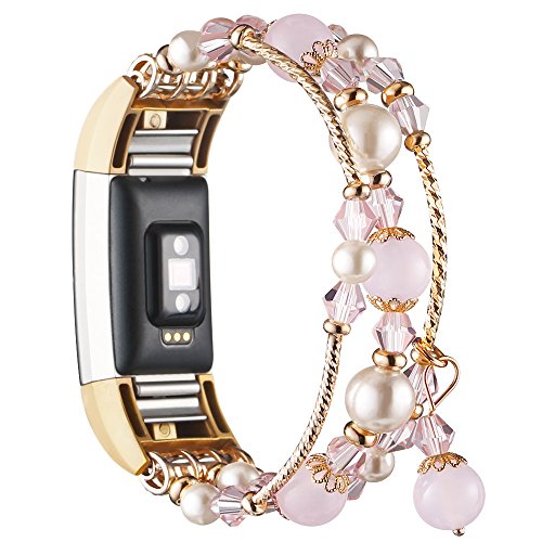 Simpeak Band Compatible with Fitbit Charge 2, Jewelry Bracelet with Elastic Beaded Pearl