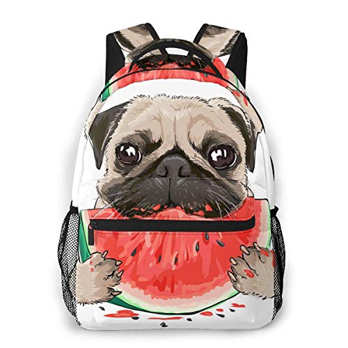 Girls Watermelon Pug Backpack Bookbag 16 Inch Shoulder Bag Casual Daypack For 1-5th Grade