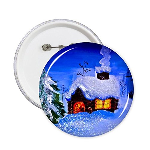 Pins de pintura al óleo invierno casa nieve decoración ropa botones