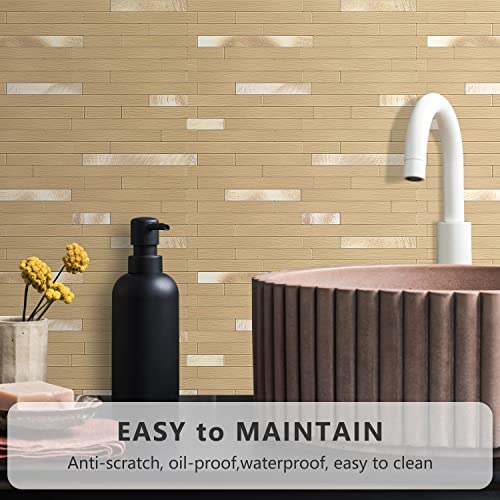 Stickgoo Peel And Stick Backsplash Tile, Stick On Backsplash For Kitchen And Bathroom, Brushed Gold Self Adhesive Wall Tiles(10 Sheets) #TOP2