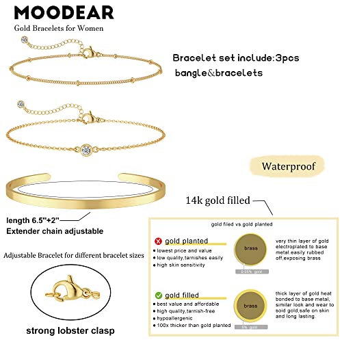 Image of Moodear Thin 14K Gold Plated Link Chain Bracelet - Dainty Stack Satellite CZ Cuff Bangle Bracelets for Women Trendy Non Tarnish