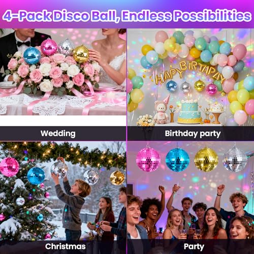 Bola espejada Youdepot de 12 pulgadas, paquete de 2 y paquete de 4 bolas espejadas de color para fiestas y Navidad miniatura 7
