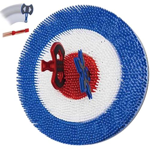 Jeu de Lancement de Hache Pour ArrièRe-Cour, Jeu de Lancer de Hache et de FléChettes, 2 Hache Volante à Long Manche et 2 FléChettes Five éToiles, Sans Danger Pour Le Jeu en Plein Blueround-B