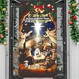 Christmas Door Cover Decorations,Jesus Nativity Scene Christmas Fabric Door Decoration Porch Sign Holy Night Outdoor Religious Front Door Banner Winter Holiday New Year Xmas Office Home Party Supplies
