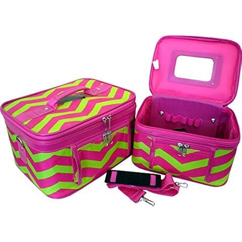 Yuhang Women's Print Cosmetic Case (2-piece set) (Chevron-Pink/Green) Cover