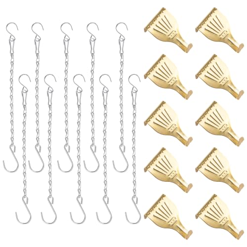 Image of Picture Hanging Kit-10Pcs Frame Rail Hooks with 10Pcs Chains, Metal Rail Hanging Hooks Art Display Hanging System for Wall Picture, Exhibition(Silver-B)