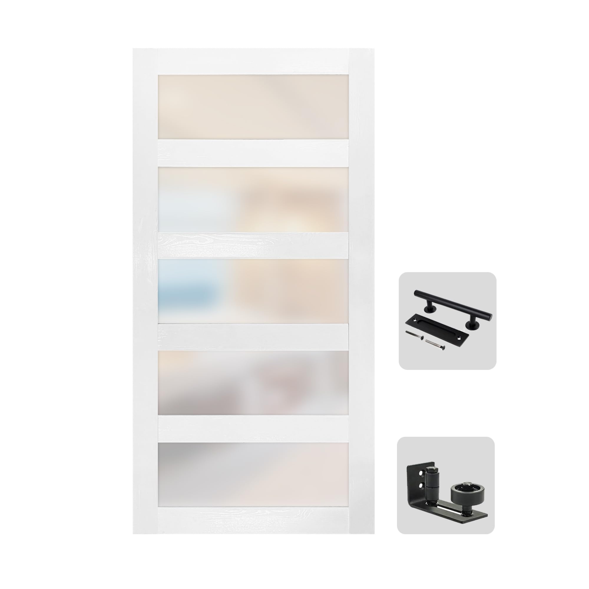 S&Z TOPHAND® 44 in x 80 in Glass MDF BarnDoor, PVC Surface, Simple DIY Assembly, with Senior Door Handle. Only Door, No Sliding Hardware Set.