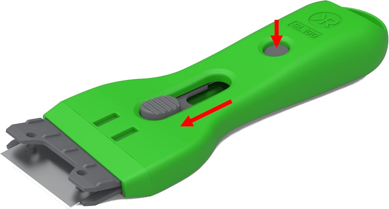 SL100 Safety Scraper, World's First True Safety Scraper, Spring-loaded Safety Mechanism, Blade Retracts After Use, Protects From Injury, Built For Durability, Ambidextrous Ergonomic Handle