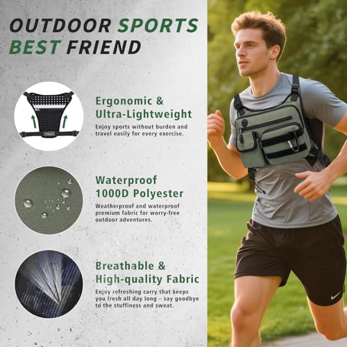 Chaleco para correr hombre y mujer con almacenamiento para entrenamiento verde 4