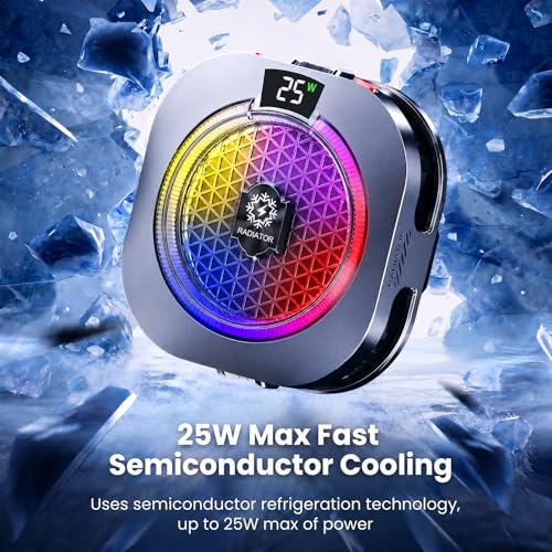 Image of MOBILIFE Phone Cooler for Gaming, 25W Magnetic Mobile Cooler for Phone with 5 Cooling Modes, Temprature & Power LCD Display,1 /4 inch Screw Hole, RGB Lights, Semiconductor Instant Cooler for Phones