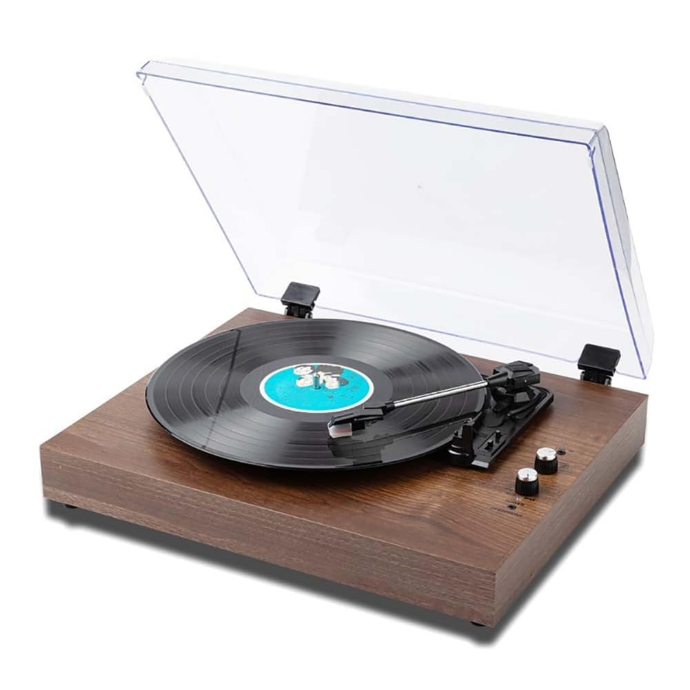Lettore di dischi in vinile Bluetooth, doppio altoparlante HiFi integrato, copertura antipolvere, giradischi LP 33/45/78 giri/min, fonografo vintage per intrattenimento