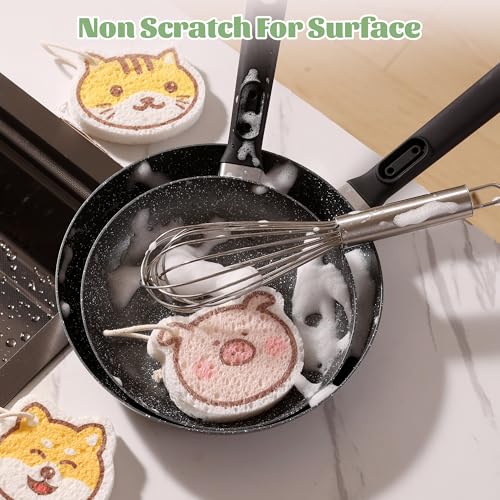 Image of JOYMOOP Cartoon Kitchen Sponge, Non-Scratch Sponges for Dishes, Natural Cellulose Sponges for Cleaning, Reusable Sponge for Household Cleaning - 18 Pcs Mixed Pattern (Kitten, Doggy and Piggy)