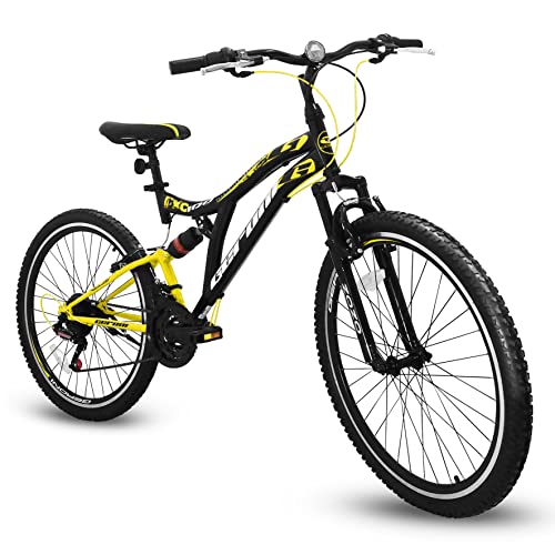 GERONI FXC100 26'' Pollici Bicicletta Bici MTB Mountain Bike BIAMMORTIZZATA Cambio 21 Velocita' Freni V-Brake (Giallo)