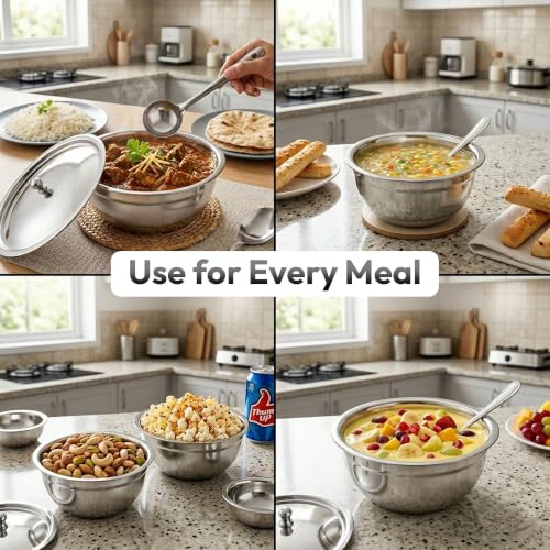 Shri & Sam 3-Piece Steel Serving Bowls with Lids Set BSS-T - Image 7