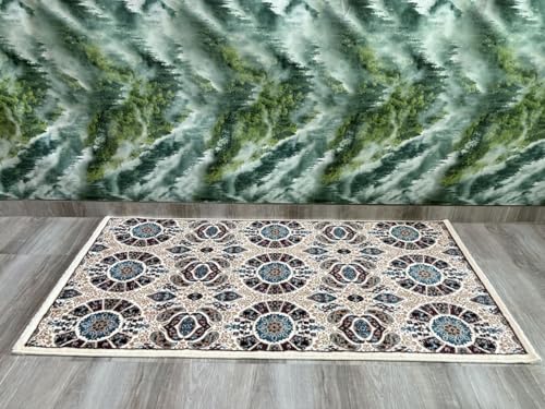 Image of Premium Runner Carpet, Vintage Medallion Pattern, Non Slip, Thick, Ideal for Bedroom, Living Room & Entryway, 3x5 Feet Ivory Multi Color