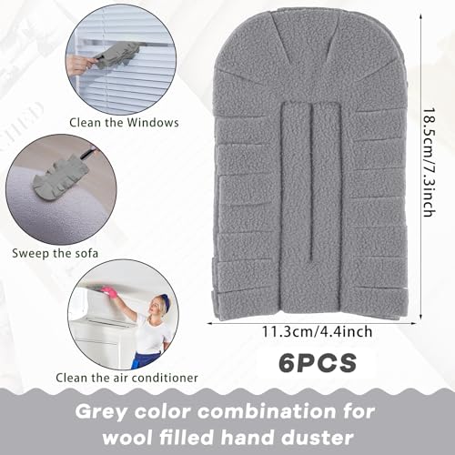 Image of Zubebe 6 Pcs Reusable Duster Refills Fleece,Grey | Soft Polyester Fiber Flat Duster Refill Multi Surface Washable Cleaning Pad Tools for Home, Blinds, Car, Pet, Furniture, Fans
