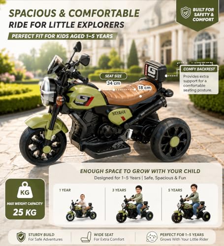 Image of Kawaii Kids 6V Battery Operated Ride-On Bike with Music & LED Lights, Green