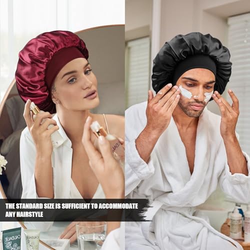 Satin Silk Bonnet for Sleeping, Double Layer Silk Sleep Cap for Men & Women, Soft Satin Lined Bonnet for Curly Hair - Image 7
