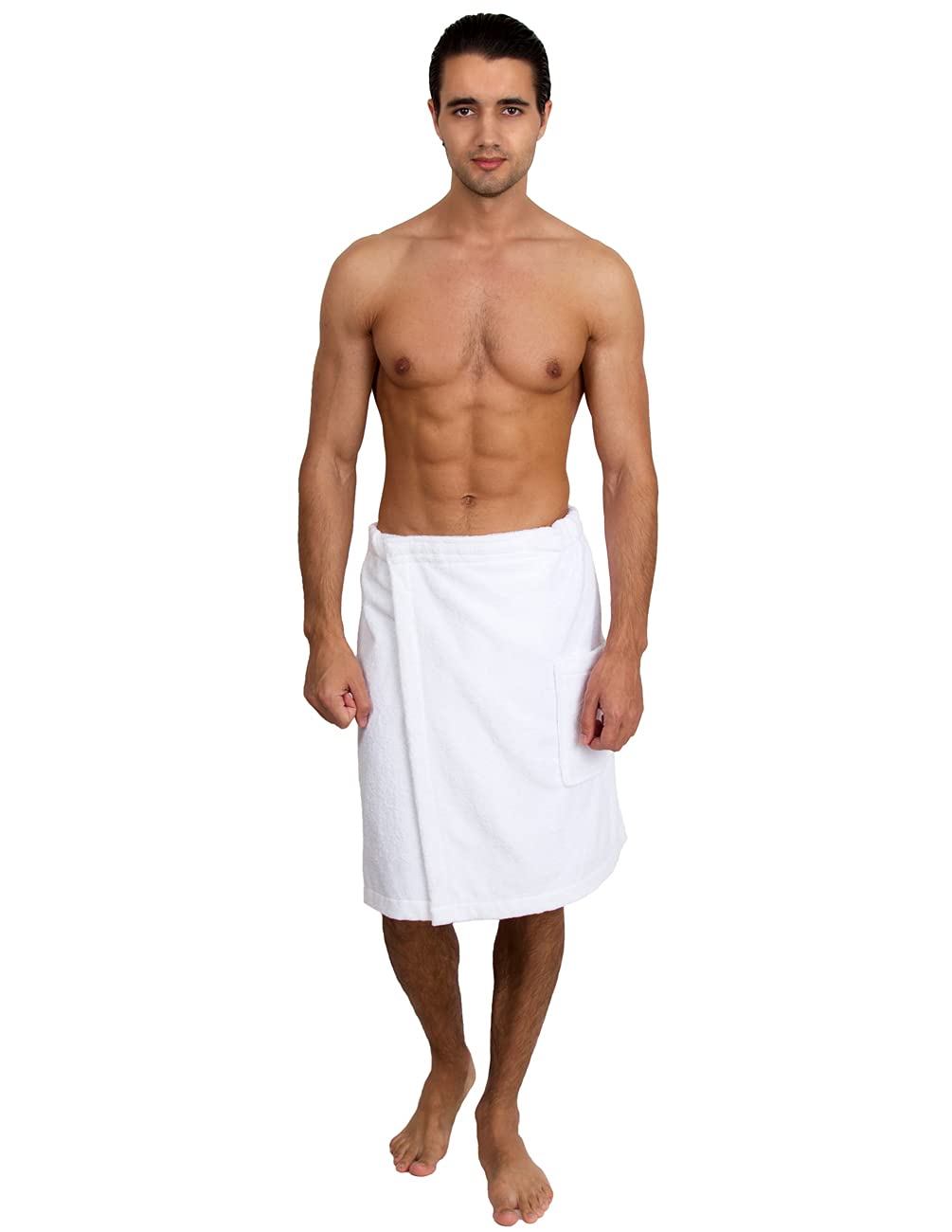 TowelSelections Mens Shower Wrap Adjustable Cotton Terry Cloth Spa Bath Towel Wrap Sauna Gym Towels for Men Large-X-Large White