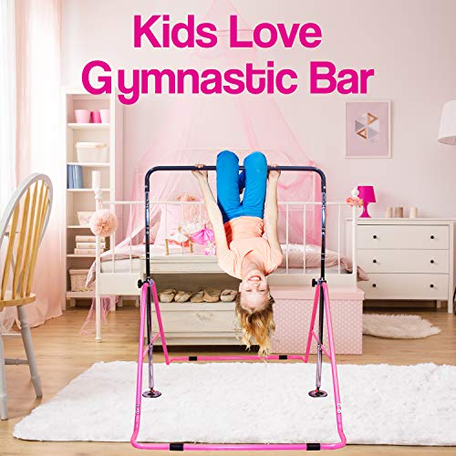 Upper Midland Products Gymnastic Bar for Girls, Adjustable Gymnastics Equipment for Home for Kids Training (Pink) - Thumbnail 4