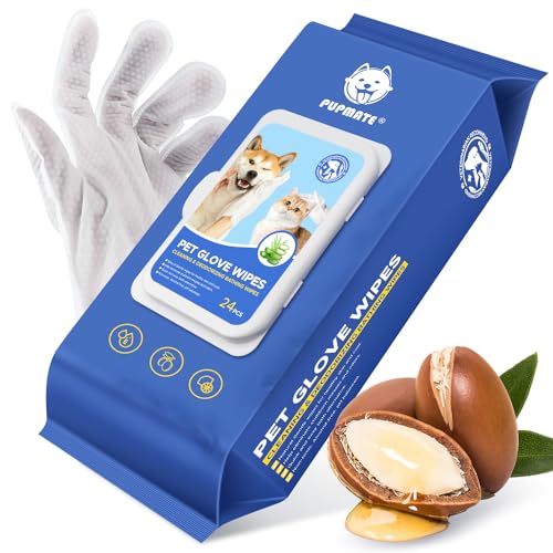 Image of Pet Cleaning Glove Wipes for Dogs & Cats, Hypoallergenic Deodorizing Disposable Bathing Wipes,No-Rinse Grooming Wipes, Extra Thick,Perfect for Pet Dry Cleaning,Daily Care and Travel,24 pcs