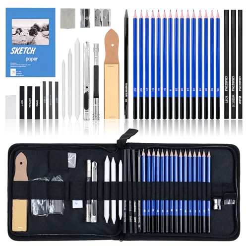Oziral Ensemble de 36 crayons de dessin avec des outils de dessin tels que taille - crayon, etc.Kit professionnelpour les artistes, les débutants, les enfants et les étudiants.