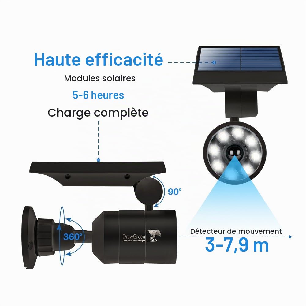 Lampe Solaire Détection de Mouvement Exterieur Jardin 8-Watts LED(110W équ. ) 1400 Lumens Luminaire Exterieur Eclairage Solaires de Sécurité Projecteurs et Solaire Exterieur Jardin,chemin