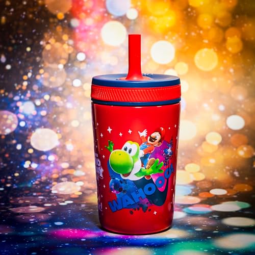 Image of Zak Designs The Super Mario Galaxy Movie Kelso Toddler Cups For Travel or Home, 12oz Vacuum Insulated Stainless Steel Sippy Cup With Leak-Proof Design, BPA Free (Mario, Yoshi, Toad)