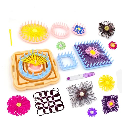 Ayasee Kit de tear de tecelagem, kit de tear de tricô de flores, teares de moldura, lã de tricô, kit