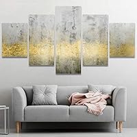 SIGNWIN 5 Panel Canvas Wall Art Abstract Grunge Wall with Golden Paints Abstract Plants Illustrations Impressionism Modern Panoramic Relax/Calm Multicolor for Living Room, Bedroom, Office - 60