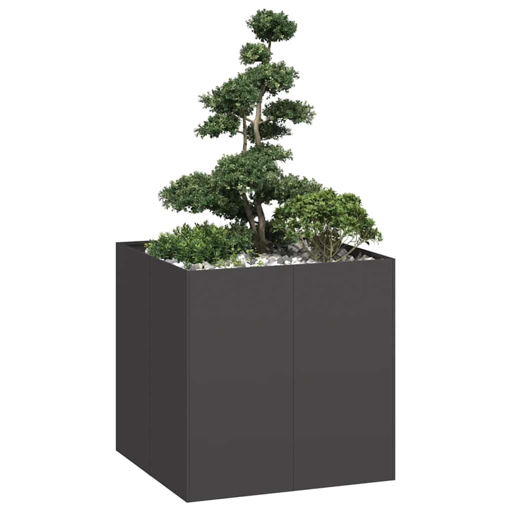 vidaXL Jardinera Acero Negro 80x80x80 cm, macetero, Soporte para Plantas, lecho Elevado, Soporte para jardineras, Bandeja para Plantas