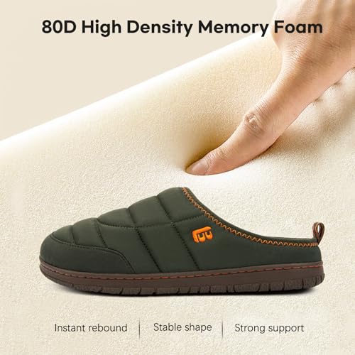 LongBay Mens Slip on Slippers Two-Tone Indoor Outdoor House Shoes Memory Foam Camping Garden Down Clogs4