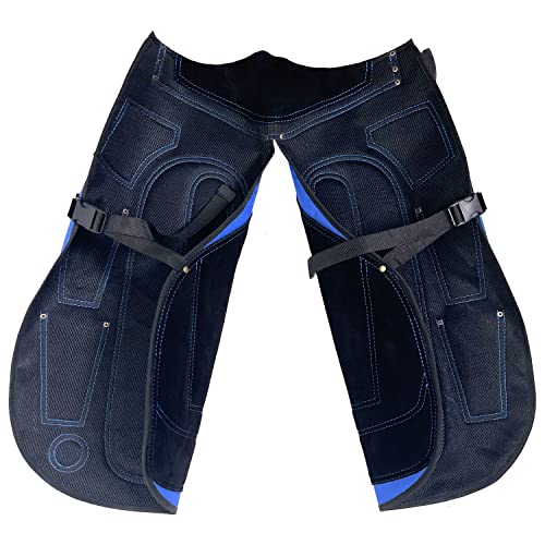 Image of Farrier apron chaps Rekhi 27 inch 1000D Cordura & Suede Leather, Blue, 4 Knife Pockets, Nail Magnet, 70cm Shoeing Chaps for Men