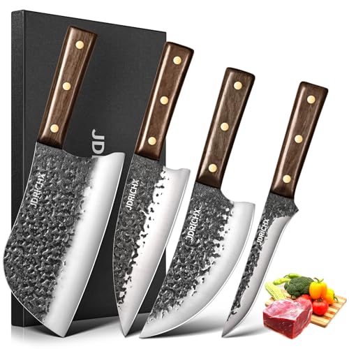 JDRICHX Butcher Knife Set,4 PCS Heavy Duty Hand Forged Serbian