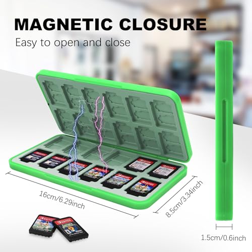Image of FYY Nintendo Switch Game Case Holder for Switch 2 Cartridge Case with 24 Game Card Slots & 48 Micro SD Card Slots, Hard Shell, Silicone Lining Green L Pattern