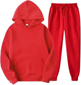 Tracksuit 2 Piece Hoodie Solid Color Classic Hoodies and Loose Comfy Sweatpants Suit Casual Athletic Sportswear Set
