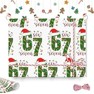 67 papel de regalo de Navidad, papel de regalo, 67 Meme divertido papel de regalo de Navidad para niños, memes de Santa 67, Funny Six Seven Holiday (36 x 2 blanco)