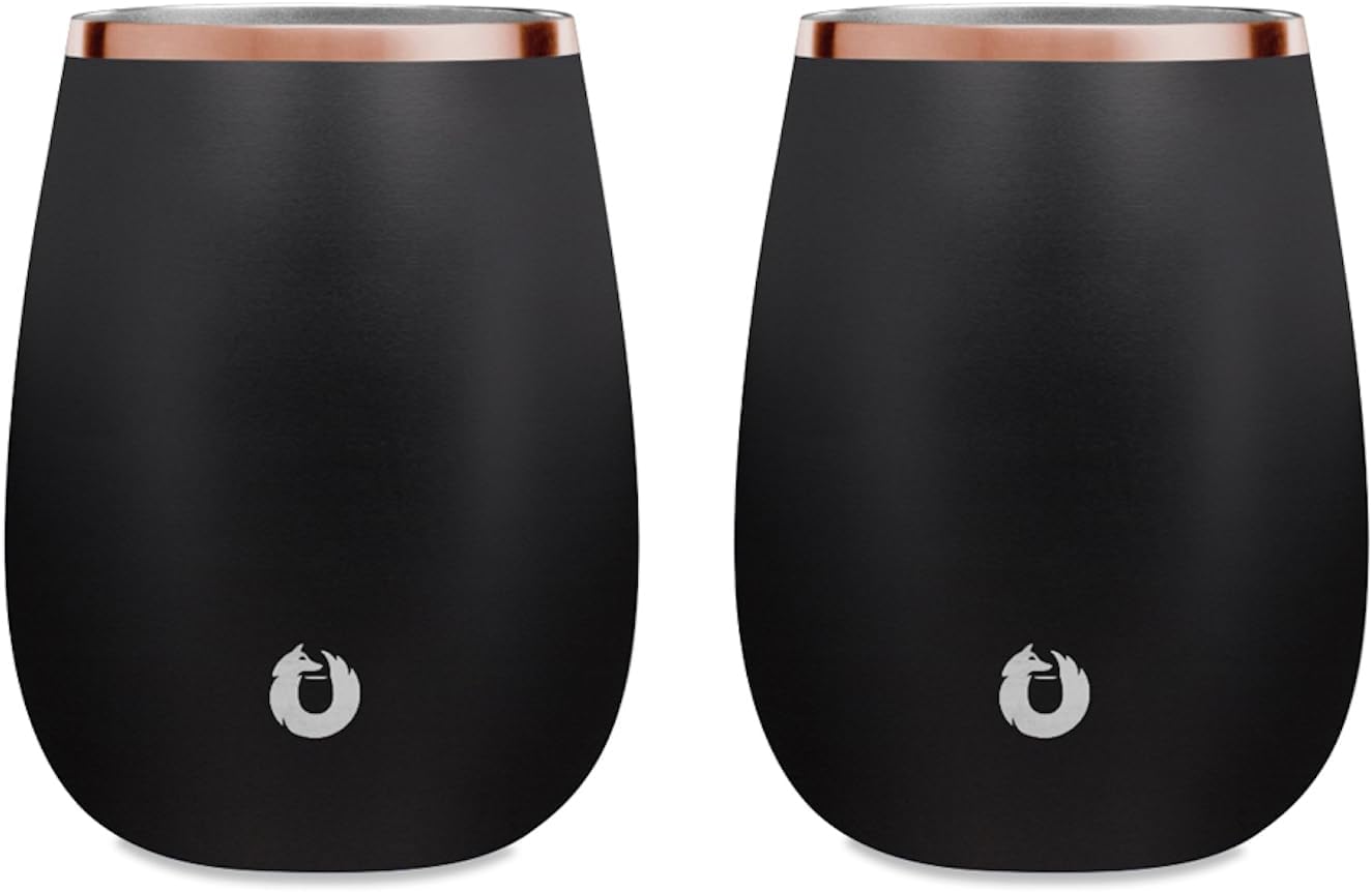 SNOWFOX Premium Vacuum Insulated Stainless Steel Grand Pinot Wine Glass, Chilled Wine Stays Icy Cold, Stemless Cocktail Glasses, Elegant Home Entertaining, Classic Barware, 12oz, Black
