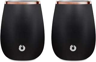 SNOWFOX Premium Vacuum Insulated Stainless Steel Grand Pinot Wine Glass, Chilled Wine Stays Icy Cold, Stemless Cocktail Glasses, Elegant Home Entertaining, Classic Barware, 12oz, Black