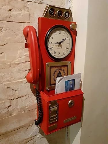 Miniatura 5 de Cabina telefónica roja del arte de la vendimia del metal, caja de correo, reloj de pared decorativo del llavero