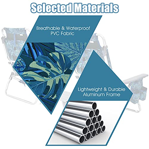 Giantex Folding Camping Chair 3 Pcs Beach Chair And Aluminum Table Set, Patio Sling Chairst With 5 Adjustable Position, Backpack Lawn Chair For Fishing,Travelling Sunbathing Chairs Set #TOP6