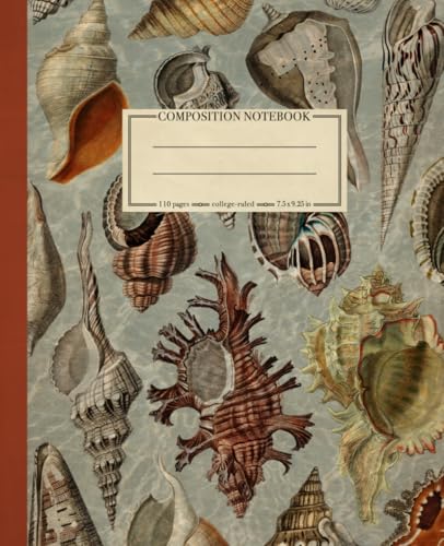 Composition Notebook College Ruled: Sandy Seashells Vintage Marine Illustration | Cute Sea Life Aesthetic Journal for School, College, Office, and Work | Wide Lined | 110 Pages | Size: 7.5